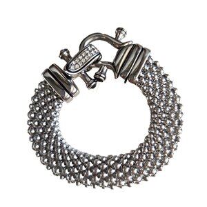DSMK Stainless Steel Silver tone Thick Mesh Bubble Bracelet Magnetic Brutalist